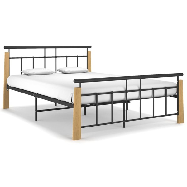 Estructura de cama metal y madera maciza de roble 140x200 cm