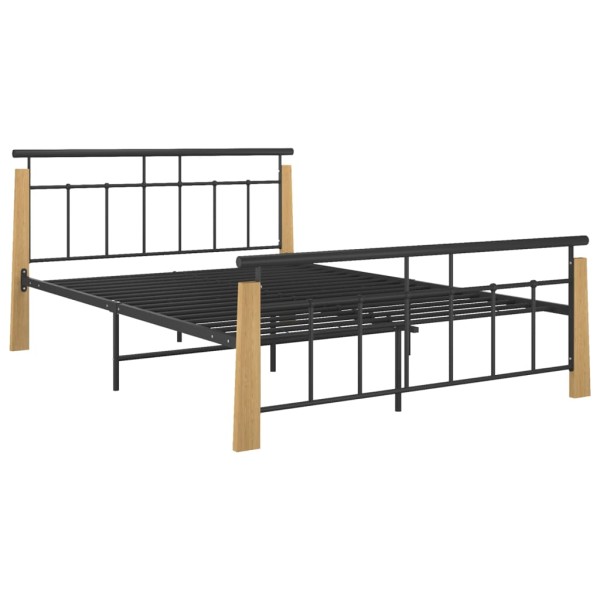 Estructura de cama metal y madera maciza de roble 140x200 cm