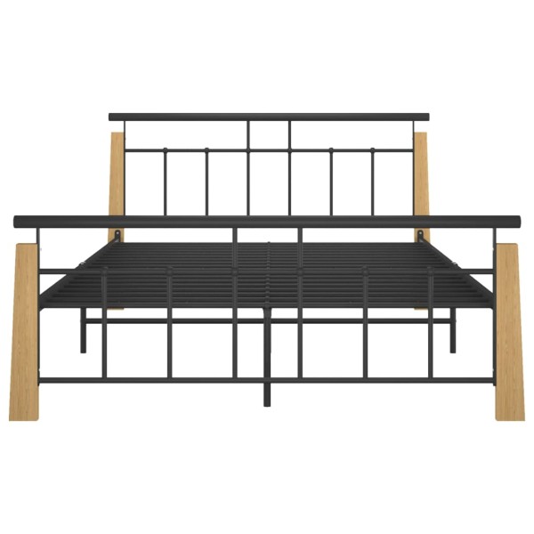 Estructura de cama metal y madera maciza de roble 140x200 cm