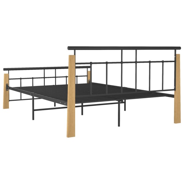 Estructura de cama metal y madera maciza de roble 140x200 cm