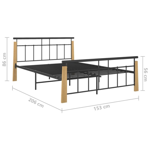 Estructura de cama metal y madera maciza de roble 140x200 cm