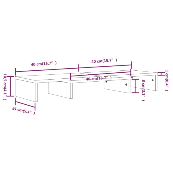 Soporte de monitor madera maciza de pino negro 80x24x10,5 cm