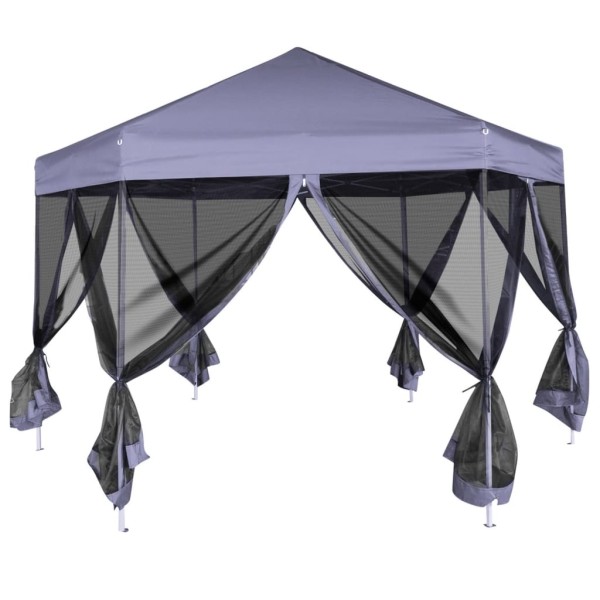 Carpa desplegable hexagonal 6 paredes blanco crema 3,6x3,1m