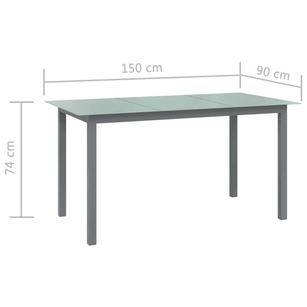 Mesa de jardín de aluminio y vidrio gris claro 150x90x74 cm