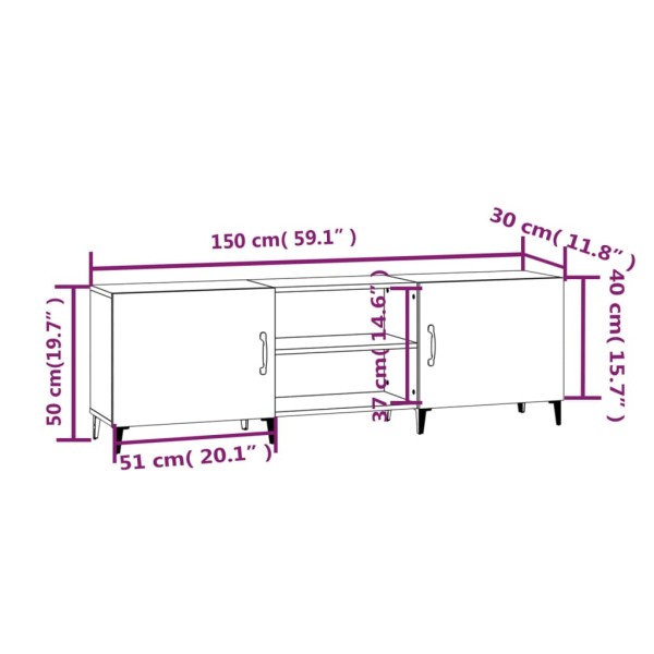 Mueble de TV madera de ingeniería roble ahumado 150x30x50 cm