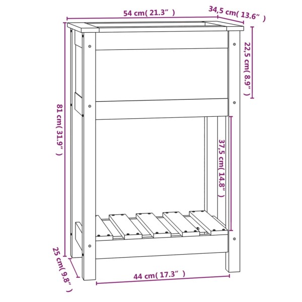 Jardinera de madera maciza de pino gris 54x34,5x81 cm