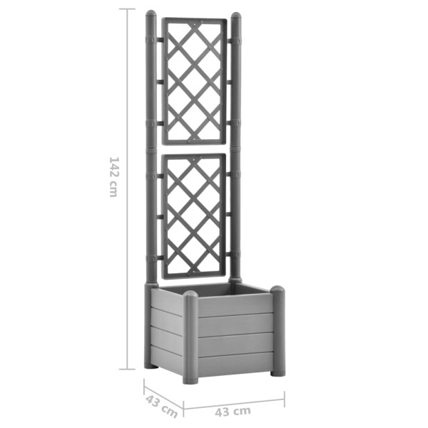 Jardinera con enrejado PP gris piedra 43x43x142 cm