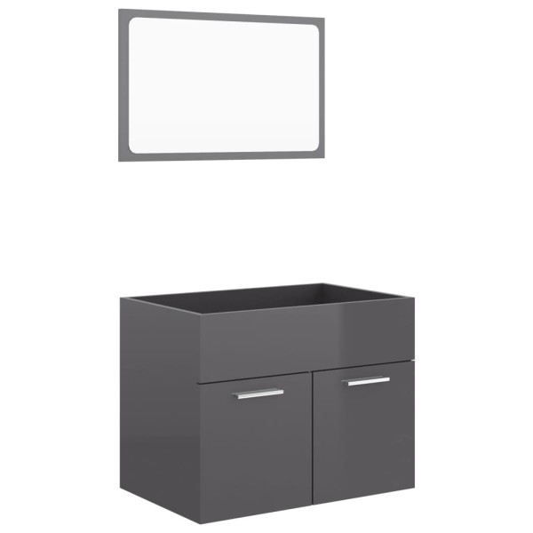 Set muebles de baño 2 piezas madera contrachapada gris brillo