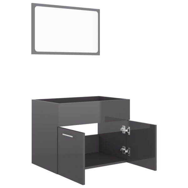 Set muebles de baño 2 piezas madera contrachapada gris brillo