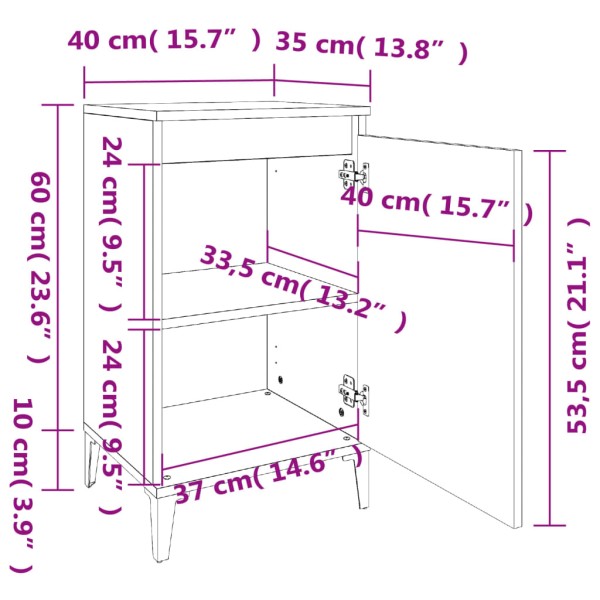 Mesitas de noche 2 uds madera contrachapada roble 40x35x70 cm