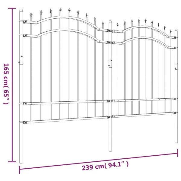 Valla de jardín con punta de lanza acero recubierto negro 165cm