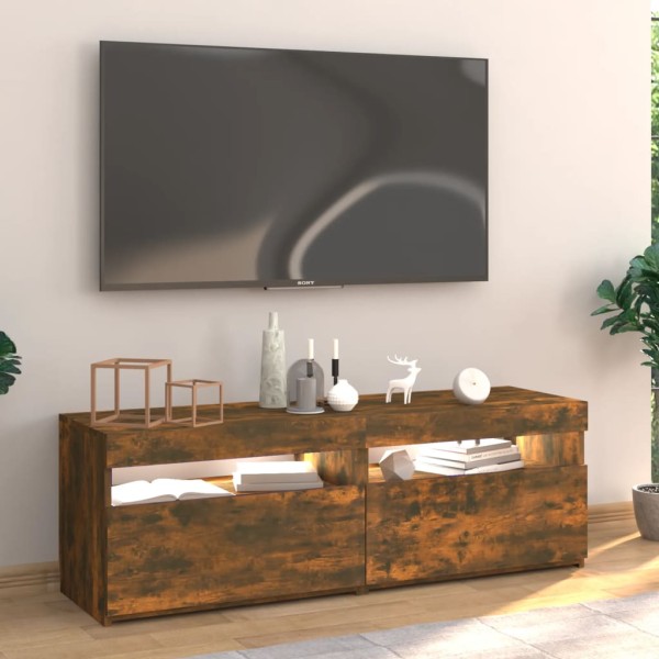 Mueble de TV con luces LED roble ahumado 120x35x40 cm