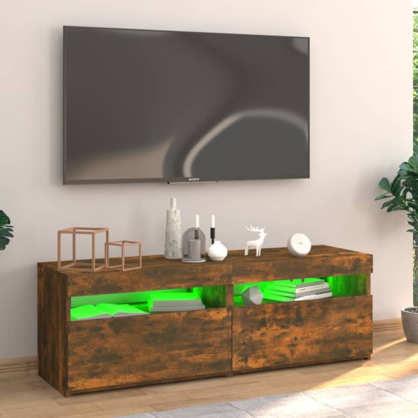 Mueble de TV con luces LED roble ahumado 120x35x40 cm