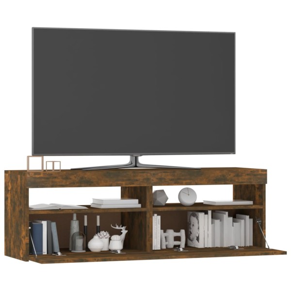 Mueble de TV con luces LED roble ahumado 120x35x40 cm