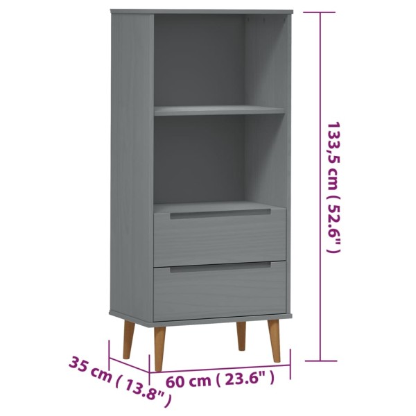 Librería MOLDE madera maciza de pino gris 60x35x133,5 cm