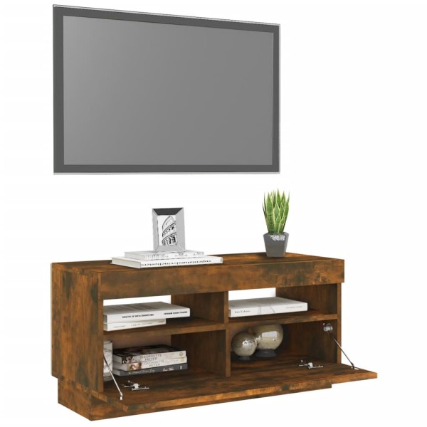 Mueble de TV con luces LED color roble ahumado 80x35x40 cm