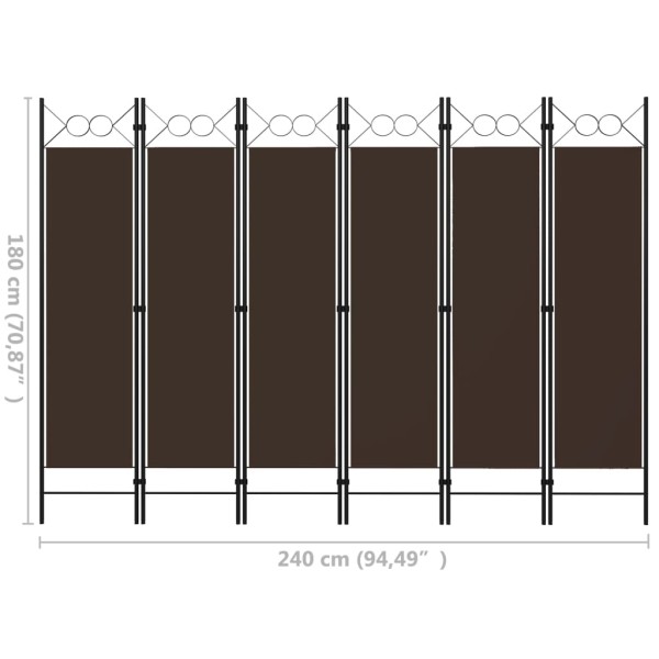 Biombo divisor de 6 paneles marrón 240x180 cm