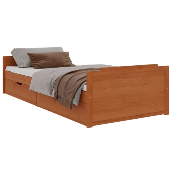 Estructura cama cajones madera maciza de pino marrón 90x200 cm