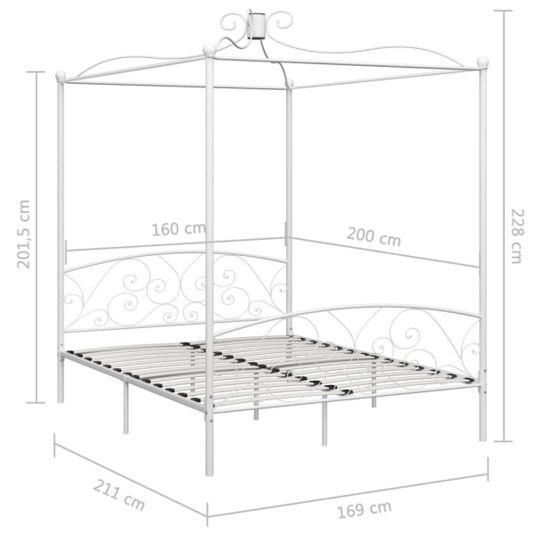 Estructura de cama con dosel metal blanco 160x200 cm