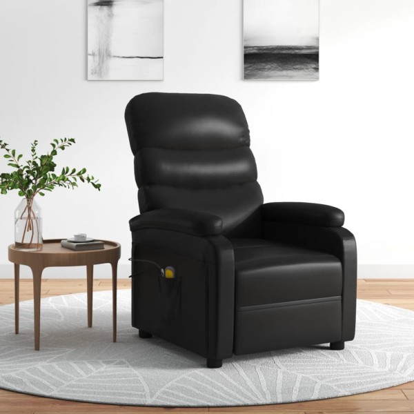 Sillón de masaje reclinable eléctrico de cuero sintético negro