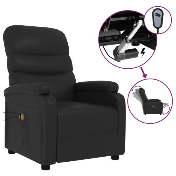 Sillón de masaje reclinable eléctrico de cuero sintético negro