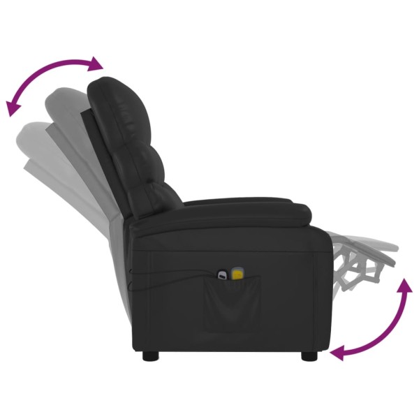 Sillón de masaje reclinable eléctrico de cuero sintético negro