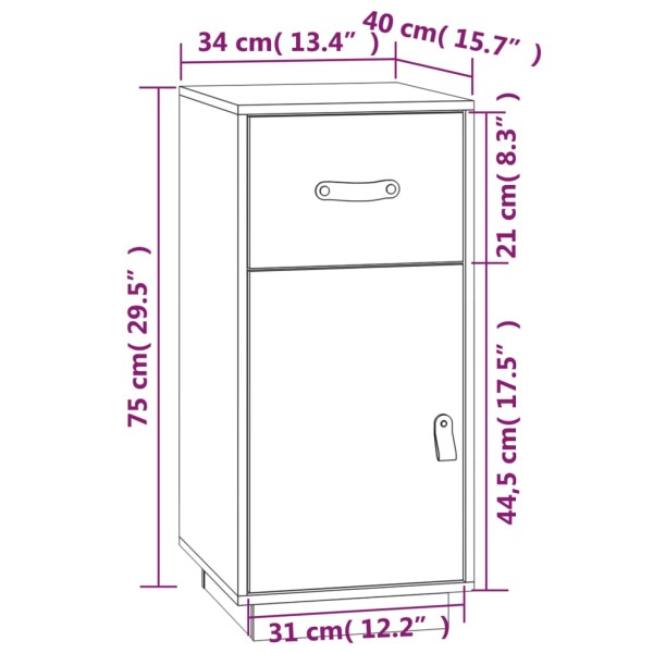 Aparador de madera maciza de pino blanco 34x40x75 cm