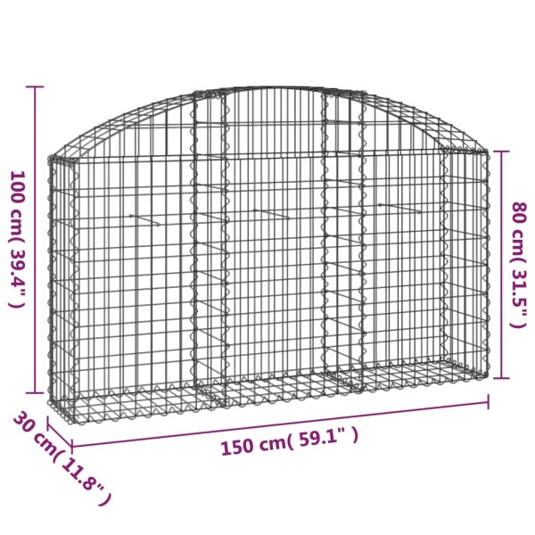 Cesta de gaviones forma arco hierro galvanizado 150x30x80/100cm