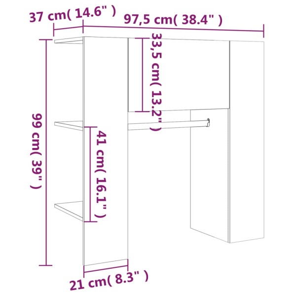 Mueble recibidor madera contrachapada marrón roble 97,5x37x99cm