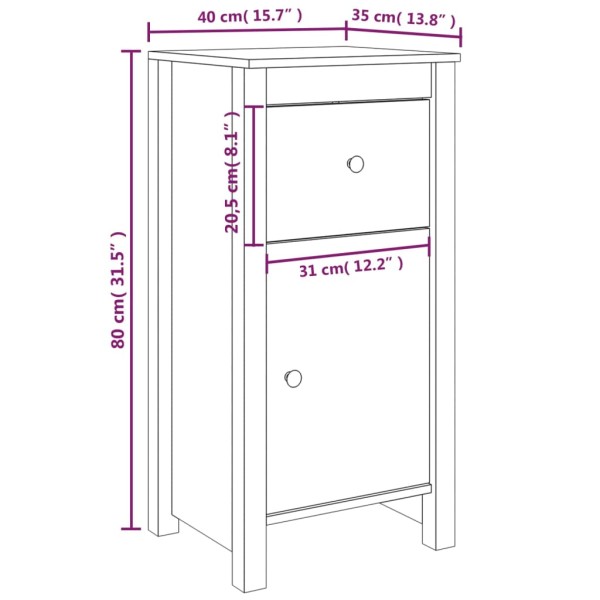 Aparador de madera maciza de pino 40x35x80 cm