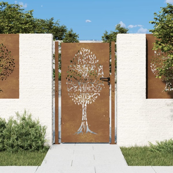 Puerta de jardín acero corten diseño árbol 105x180 cm