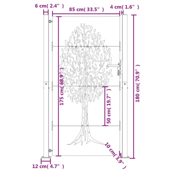 Puerta de jardín acero corten diseño árbol 105x180 cm