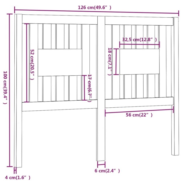 Cabecero madera maciza de pino 126x4x100 cm