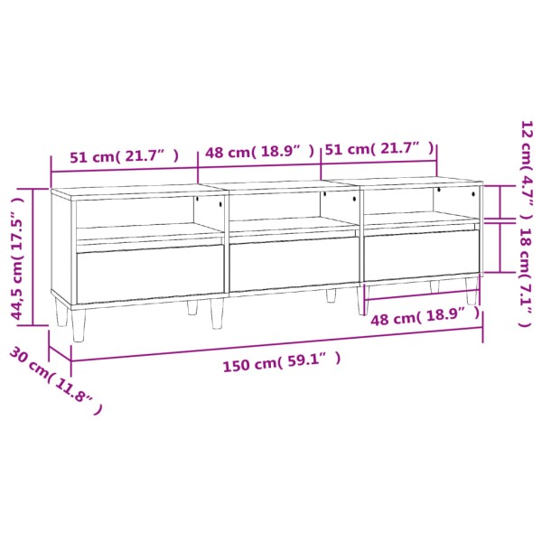 Mueble de TV madera contrachapada negro 150x30x44,5 cm