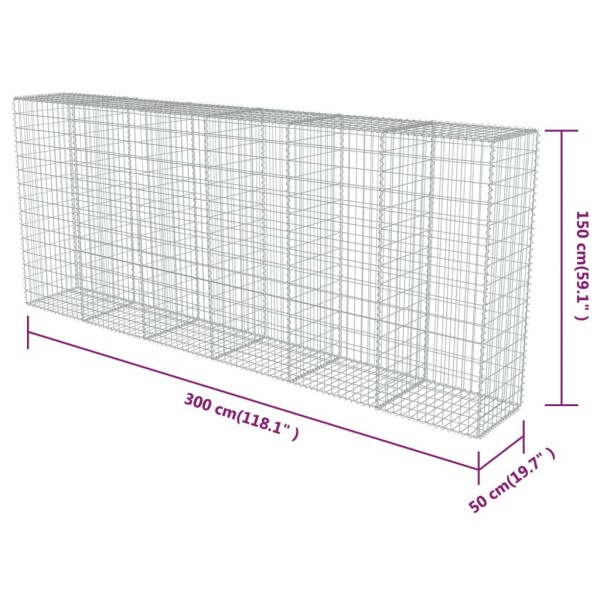 Muro de gaviones con cubiertas acero galvanizado 300x50x150 cm