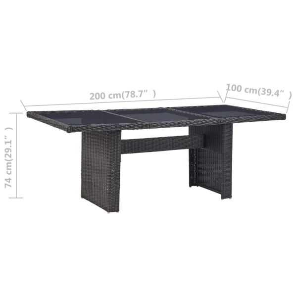 Mesa comedor jardín vidrio ratán sintético negro 200x100x74 cm