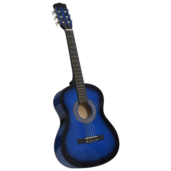 Set de guitarra clásica niños principiantes 8 pzas azul 3/4 36"