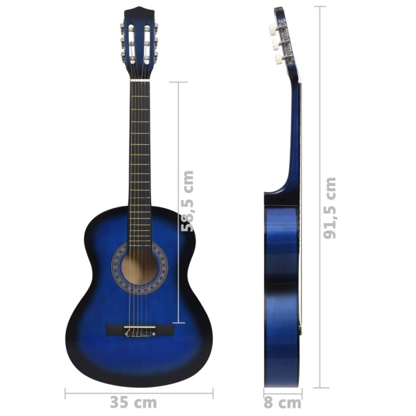 Set de guitarra clásica niños principiantes 8 pzas azul 3/4 36"