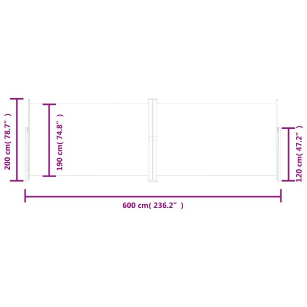 Toldo lateral retráctil rojo 200x600 cm