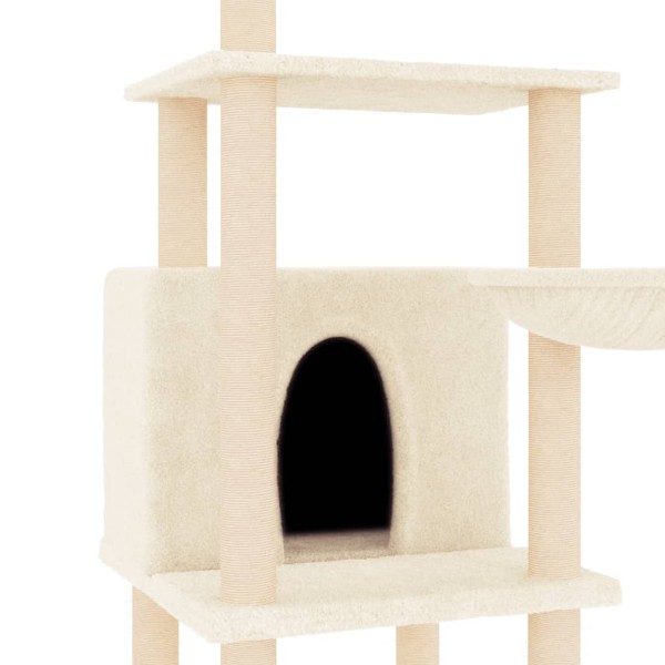 Rascador para gatos con postes de sisal color crema 132 cm