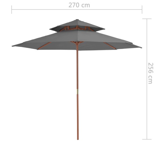 Sombrilla de dos pisos palo de madera 270 cm gris antracita