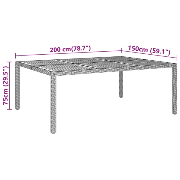 Mesa de jardín madera acacia ratán sintético gris 200x150x75 cm