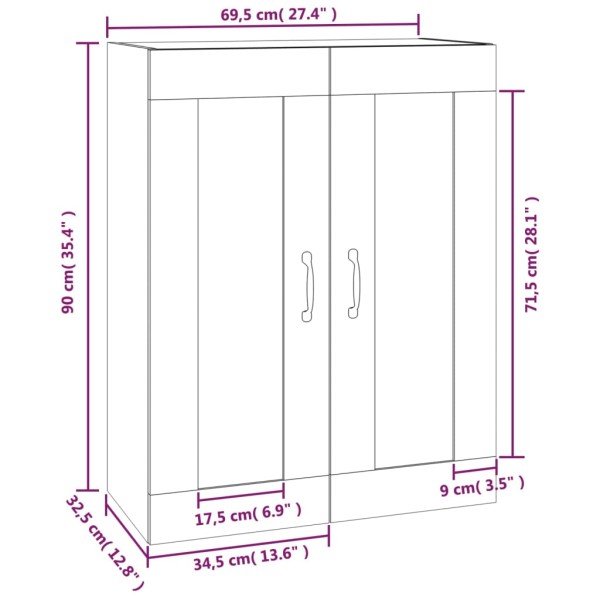 Armario colgante de pared marrón roble 69,5x32,5x90 cm