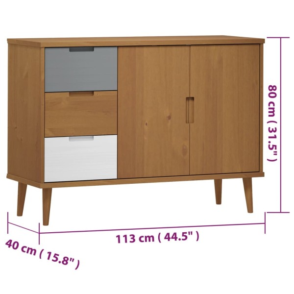 Aparador MOLDE madera maciza de pino marrón 113x40x80 cm