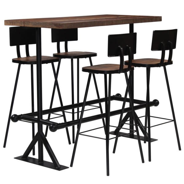 Conjunto de muebles de bar 5 piezas madera maciza reciclada