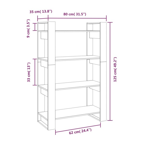 Estantería/divisor de espacios madera pino negro 80x35x125 cm