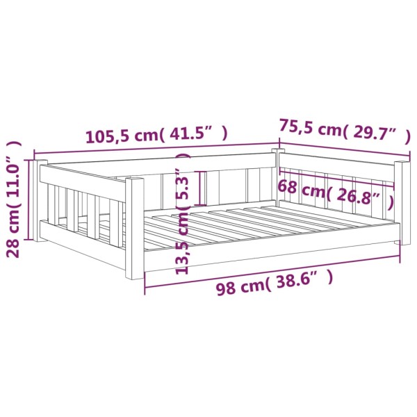 Cama para perros madera maciza de pino blanco 105,5x75,5x28 cm