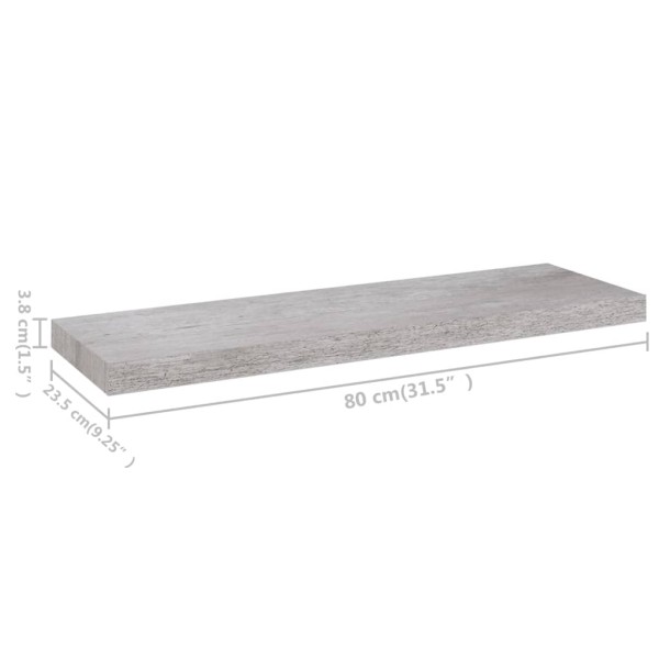 Estante flotante pared 2 uds MDF gris hormigón 80x23,5x3,8 cm