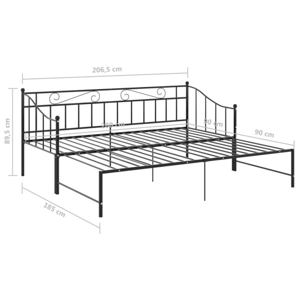 Estructura de sofá cama extraíble de metal negro 90x200 cm