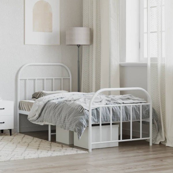 Estructura cama metal con cabecero y pie cama blanca 90x190 cm